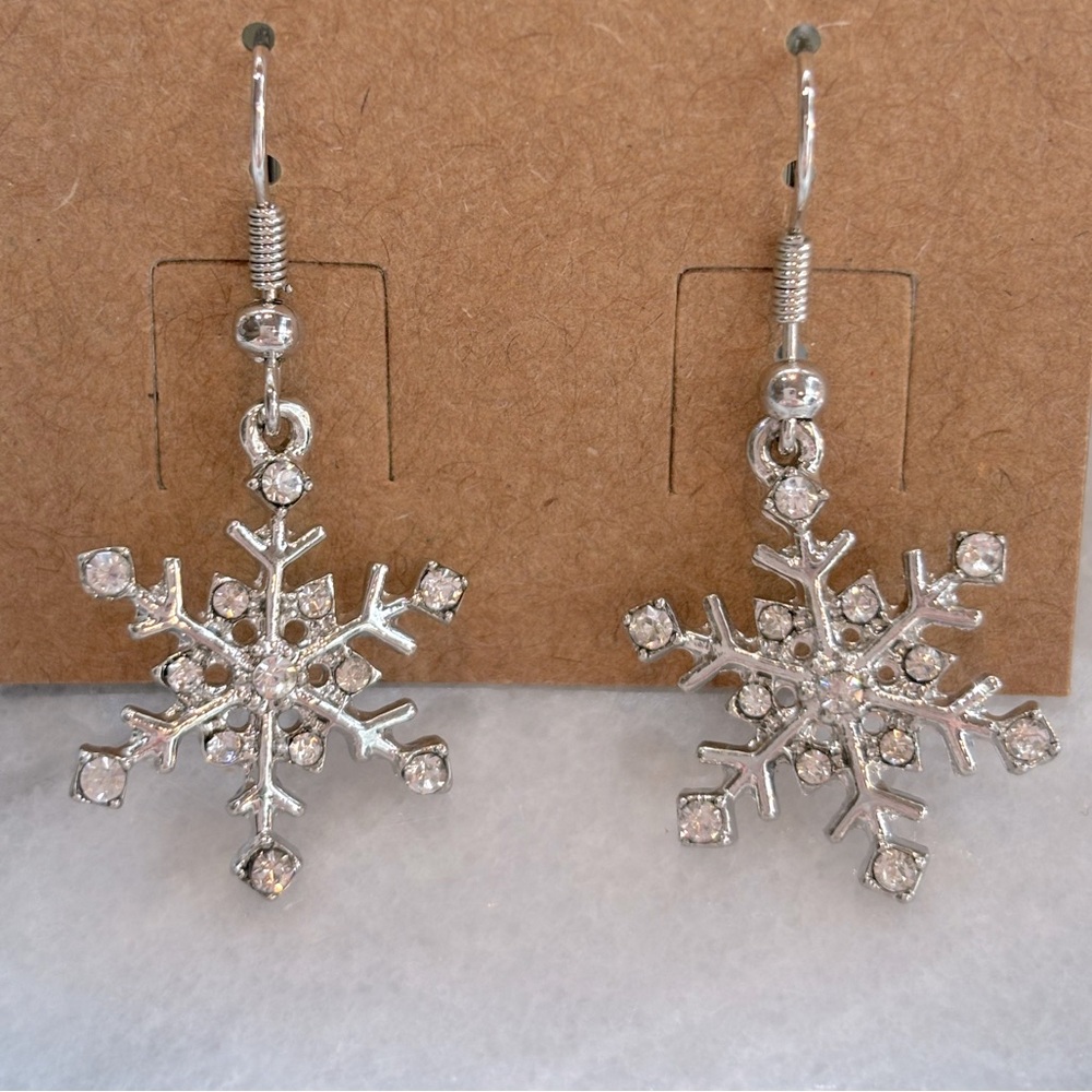 Silver Snowflake Dangle Charm‎ Earrings